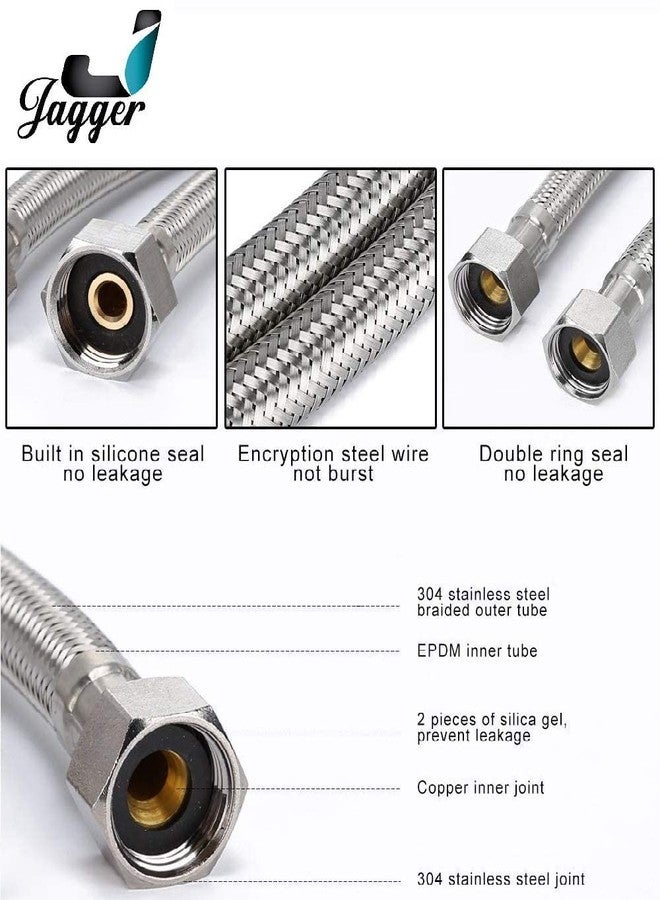 JAGGER أنبوب توصيل سلكي من الفولاذ المقاوم للصدأ JAGGER JBA239 SS-304 لسخان المياه/حوض الغسيل/خزان المرحاض، (مجموعة من قطعتين) (18 بوصة) - Image 3